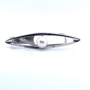 Mikimoto Estate Akoya Pearl Men Tie Clip Silver 7 mm M330